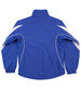 A blue kids' warm-up jacket with white accents and a high collar, featuring elasticised cuffs and a logo.