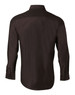 A dark brown men's long sleeve button-up shirt featuring a classic collar and buttoned cuffs.