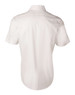 A plain white short-sleeve button-up shirt featuring a self-stripe pattern on the fabric.