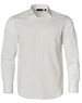 A white long-sleeve button-up shirt featuring a dobby stripe pattern and a chest pocket. The shirt has a logo on the tag.