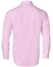 A pink men's button-up shirt with long sleeves and a dobby striped pattern, featuring a logo.