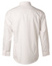 A white long sleeve button-up shirt featuring a mini herringbone pattern and a back yoke for structure.