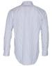 A men's long sleeve shirt in white with blue stripes, featuring a button-up design and a logo on the back.