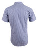 Men's short-sleeve button-up shirt in a blue and white two-tone check pattern, featuring a branded logo.