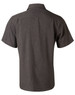 A men's short sleeve shirt in a charcoal grey colour, featuring a collar and a logo on the back.