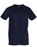 Men's short sleeve scrub top in navy blue with contrast colour detailing, featuring a pocket and branding.