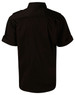 A black men's short sleeve military shirt with a button-up design and rolled sleeves. Features a logo on the back.