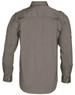 A men's long sleeve military shirt in khaki green, featuring button-up details and shoulder epaulettes.