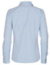 A long-sleeved, button-up shirt in light blue, featuring a simple design and a back view. Includes a logo.