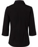 A black women's cotton/poly stretch shirt with 3/4 sleeves and a collar, featuring a smooth back design.