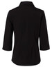 A black women's cotton/poly stretch shirt with 3/4 sleeves and a collar, featuring a smooth back design.