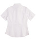 A short-sleeved women's oxford shirt in white, featuring a classic button-up design and a logo.