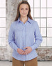 A black and white gingham check roll-up long sleeve shirt with a button-up design, featuring a logo on the garment.