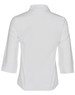 A white women's Cooldry 3/4 sleeve shirt with a collar and a plain design, featuring a branding logo.