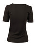 A black women's scoop neck T-shirt with short sleeves, featuring a plain back design.