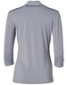 A grey mid sleeve knit top with a collared neckline, featuring a logo on the back.