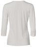 A light grey, mid sleeve knit top with a sleek back design. The shirt features a small logo.