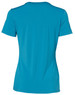 A turquoise ladies' V-neck short-sleeve knit top with a smooth finish and a brand logo.