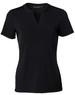 A black Ladies' V-neck with Tab S/S Knit Top featuring short sleeves and a subtle logo.