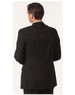 A black men's two-button jacket in wool stretch, featuring a smooth back design and tailored fit.