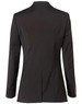 A women's mid-length jacket in black, featuring a tailored fit and a back vent. Includes button details on the sleeves.