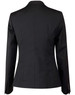 A black ladies' wool blend stretch cropped jacket with a one-button closure and tailored fit, featuring a sleek back design.