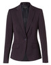 A women's cropped blazer in dark purple with a single button and two front pockets. Features a branded label.