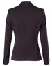 A black women's one button cropped jacket with a fitted silhouette and single-button closure at the back.