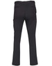 Men's black utility cargo pants featuring multiple pockets and a logo. The back view highlights the streamlined design.