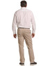 Men's chino pants in beige, viewed from the back, paired with a white button-up shirt. Features branding on the pants.