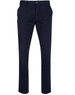Men's dark navy chino pants with a classic fit, featuring belt loops and a logo. Ideal for smart-casual wear.