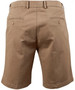 Men's stretch cotton chino shorts in a khaki colour, featuring back pockets and a waist adjuster, with branding present.