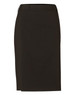 A women's mid-length pencil skirt in dark wool stretch fabric, featuring a sleek design and a waistband.