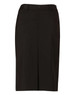 A black mid-length lined pencil skirt made from wool stretch fabric, featuring a zip closure and belt loops.