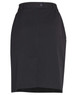 A black utility cargo skirt featuring front pockets and a waistband with a button closure.