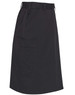 A black utility cargo skirt featuring an elastic waistband and side pockets, with a simple design and a branding logo.