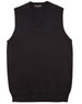 A black women's V-neck vest featuring a ribbed hem and a classic sleeveless design, with a logo at the neckline.