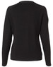 A black women's 100% merino wool long sleeve cardigan, featuring a simple back design and fitted sleeves.