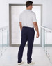 Men's solid colour scrub pants in navy blue, featuring an elastic waistband and a plain back view.