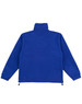 A blue unisex polar fleece jumper with long sleeves and a high collar, featuring a drawstring at the hem.