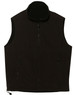 A unisex reversible vest in black, featuring zip pockets and a high collar design. It has a logo on the front.