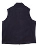 A navy fleece vest for kids, featuring a high collar and no sleeves, with a logo on the back.