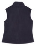 A navy blue ladies' bonded polar fleece vest with a high collar and no sleeves. It features a branding logo.
