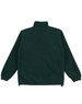 A dark green polar fleece jumper for kids with a high collar and elasticated cuffs. It features a logo.