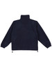 A navy blue polar fleece pullover for kids with a high neck and adjustable hem, featuring a logo.