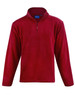A red half zip polar fleece pullover with long sleeves and a small collar. Features a logo.