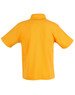 A yellow children's traditional polo shirt with a collar and short sleeves, featuring a logo.