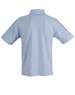 A light blue children's traditional polo shirt with a collar and short sleeves. It has a logo on the back.