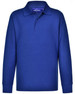 A blue long sleeve polo shirt made from traditional poly/cotton pique knit, featuring a three-button placket and a collar.