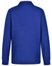 A blue long sleeve polo shirt made of poly/cotton fabric, featuring a collar and a logo.